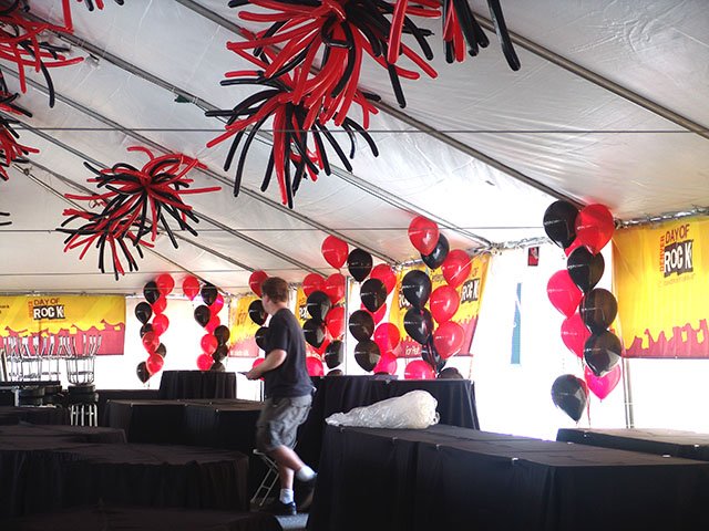 balloon koosh balls inside large outdoor tent